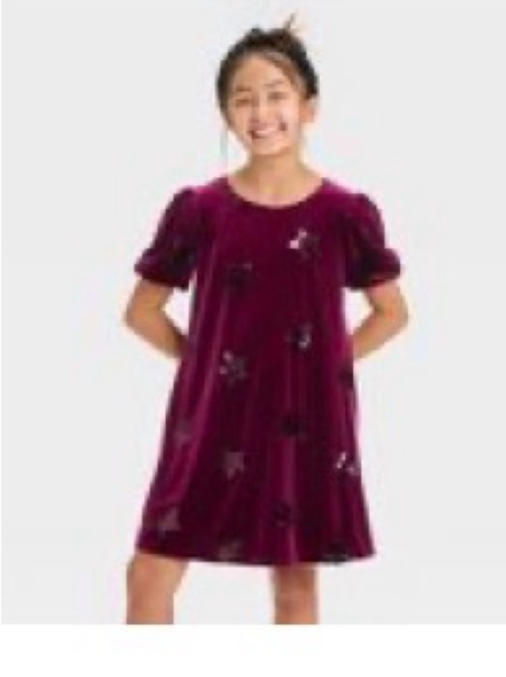 Cat & Jack Burgundy Velvet Star Sequin Velour Dress. Used. Size S 6/7